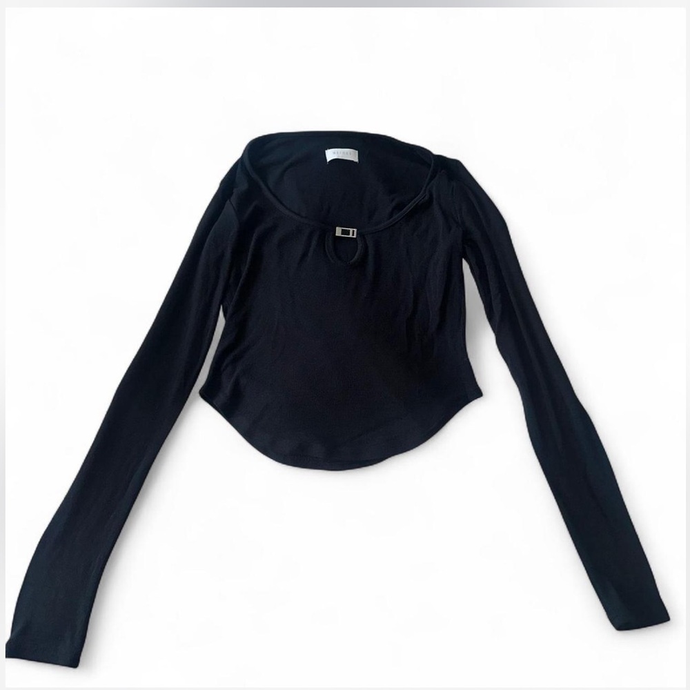 Black Long Sleeve Top with Buckle Detail